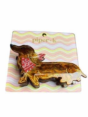 🐾Piper-k Dachshund Hair clip in Tortoiseshell with Red Bandana
